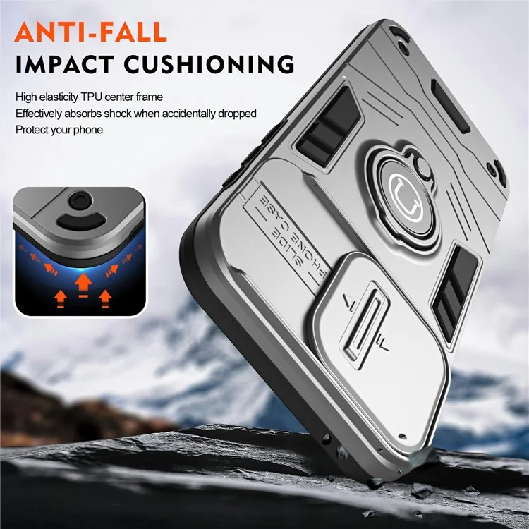 Für Motorola Moto G55 5G Hülle Slide Camshield Kickstand PC+TPU Handyhülle - Grau