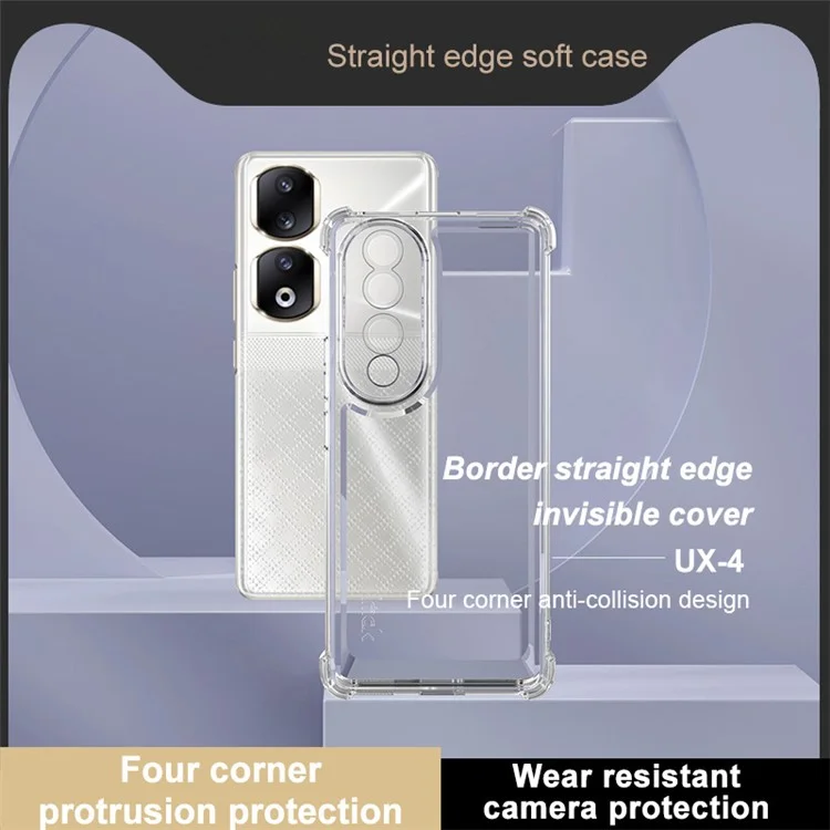 Funda IMAK UX-4 Series para Honor 90 Pro, marco recto, protección de cuatro esquinas, cubierta transparente de TPU a prueba de golpes.