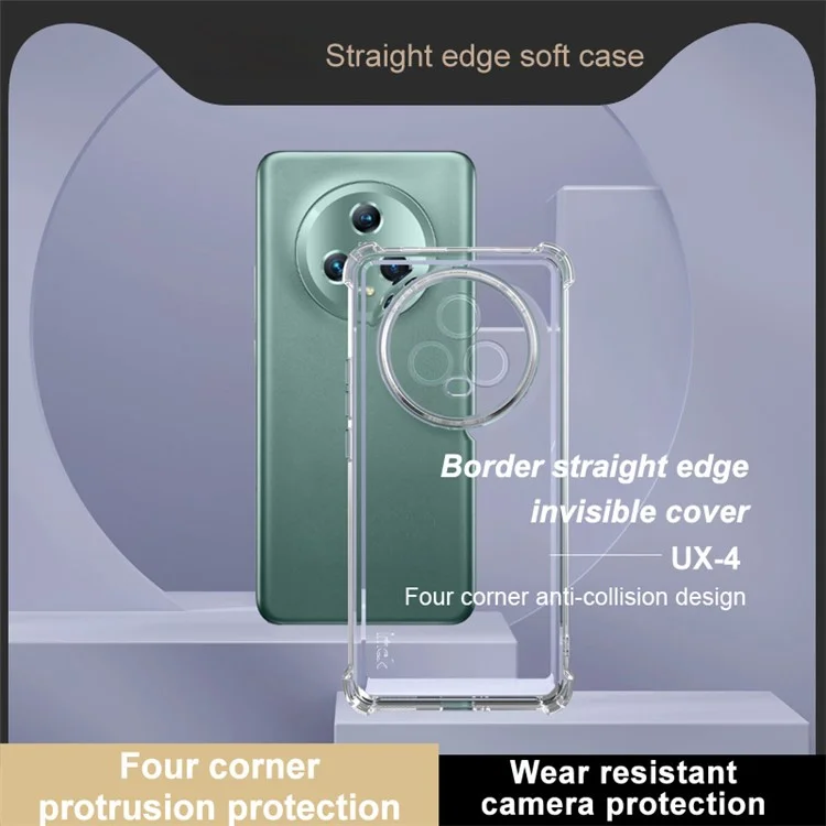 Capa IMAK UX-4 Series para Honor Magic5 com estrutura reta, proteção dos quatro cantos e revestimento claro de TPU à prova de choques.