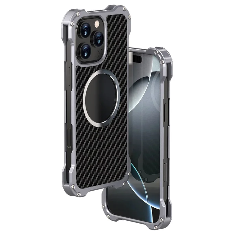 R-JUST RJ-51 For iPhone 16 Pro Max Case Compatible with MagSafe PC + Aluminum Alloy Hollow Cover
