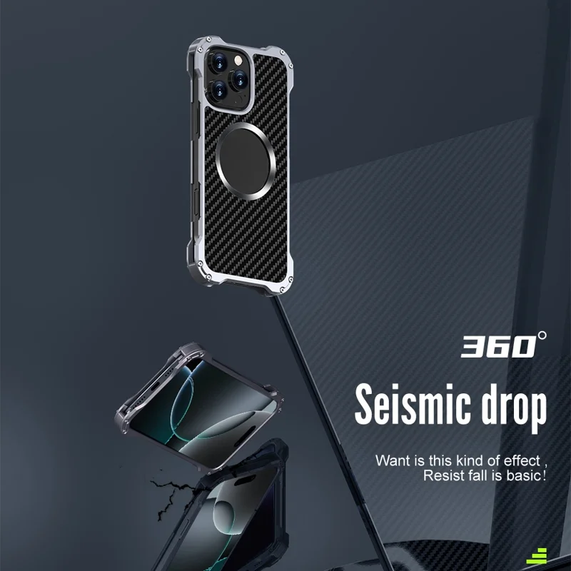 R-JUST RJ-51 For iPhone 16 Pro Max Case Compatible with MagSafe PC + Aluminum Alloy Hollow Cover