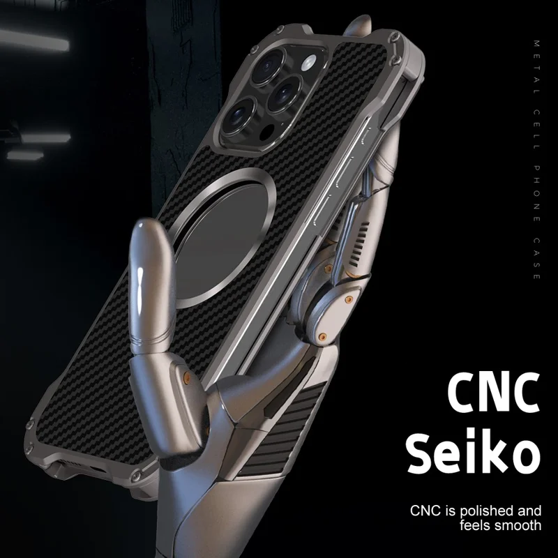 R-JUST RJ-51 For iPhone 16 Pro Max Case Compatible with MagSafe PC + Aluminum Alloy Hollow Cover