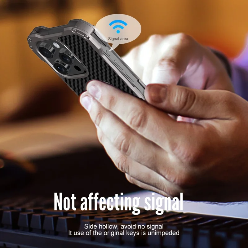 R-JUST RJ-51 For iPhone 16 Pro Max Case Compatible with MagSafe PC + Aluminum Alloy Hollow Cover