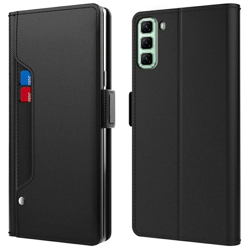 Per il caso Infinix Hot 50 4G Stand PU Leather Phone Cover Card Holder Mirror - Nero