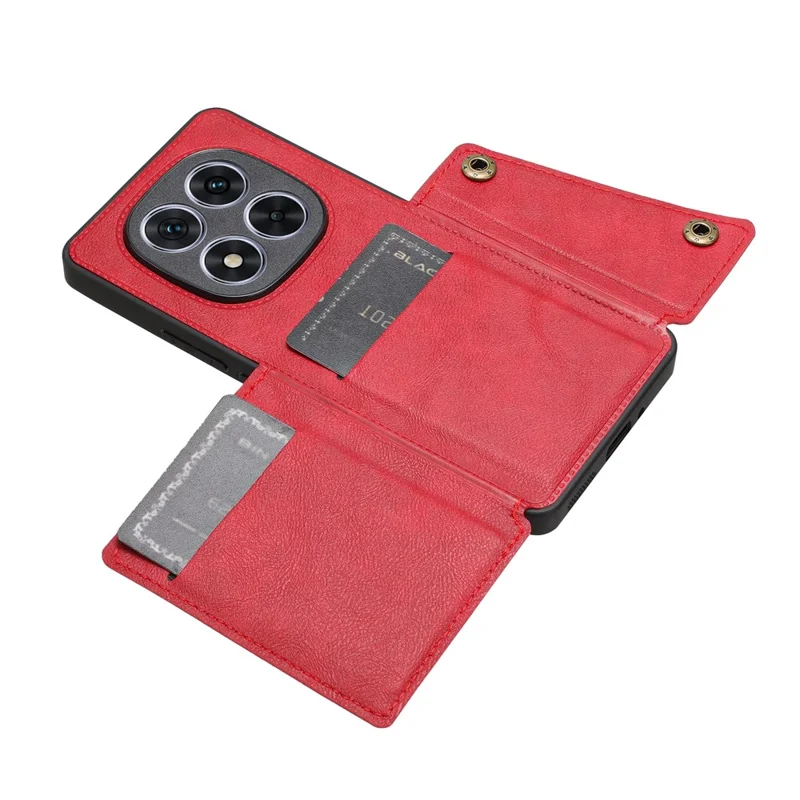 For Xiaomi Redmi Note 14 Pro+ 5G Case Card Slots Kickstand Leather + TPU Phone Cover - Red