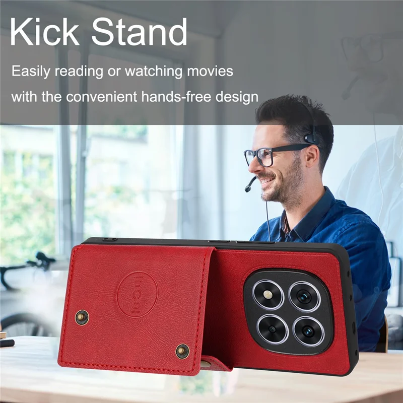 For Xiaomi Redmi Note 14 Pro+ 5G Case Card Slots Kickstand Leather + TPU Phone Cover - Red