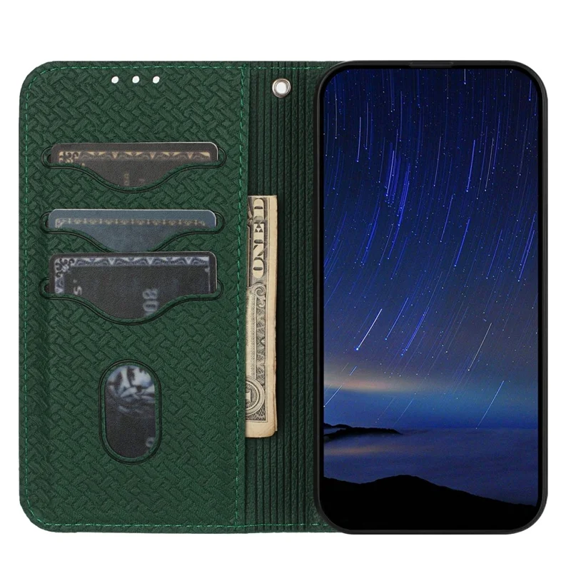 For Xiaomi Redmi Note 14 Pro+ 5G Magnetic Case Woven Texture Card Slots Cover - Green