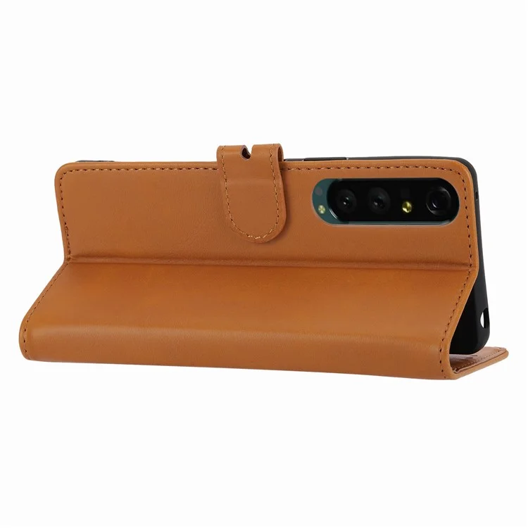 For Sony Xperia 5 IV 5G Case Happy Cat Pattern Imprinted Leather Wallet Phone Cover - Yellow