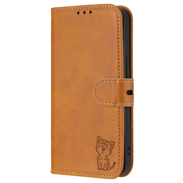 For Sony Xperia 5 IV 5G Case Happy Cat Pattern Imprinted Leather Wallet Phone Cover - Yellow