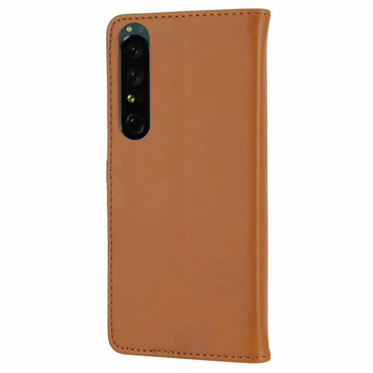 For Sony Xperia 5 IV 5G Case Happy Cat Pattern Imprinted Leather Wallet Phone Cover - Yellow