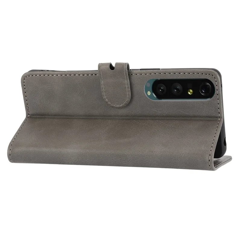 For Sony Xperia 5 IV 5G Case Happy Cat Pattern Imprinted Leather Wallet Phone Cover - Grey
