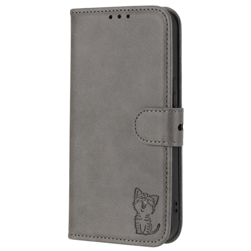 For Sony Xperia 5 IV 5G Case Happy Cat Pattern Imprinted Leather Wallet Phone Cover - Grey