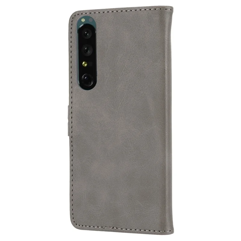For Sony Xperia 5 IV 5G Case Happy Cat Pattern Imprinted Leather Wallet Phone Cover - Grey