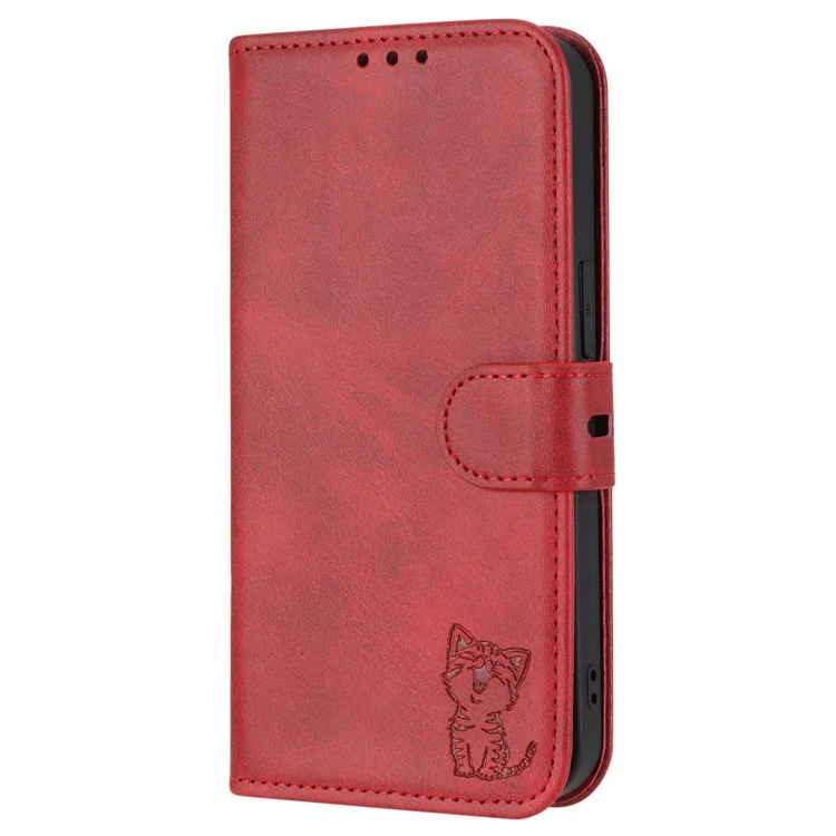 For Sony Xperia 5 IV 5G Case Happy Cat Pattern Imprinted Leather Wallet Phone Cover - Red