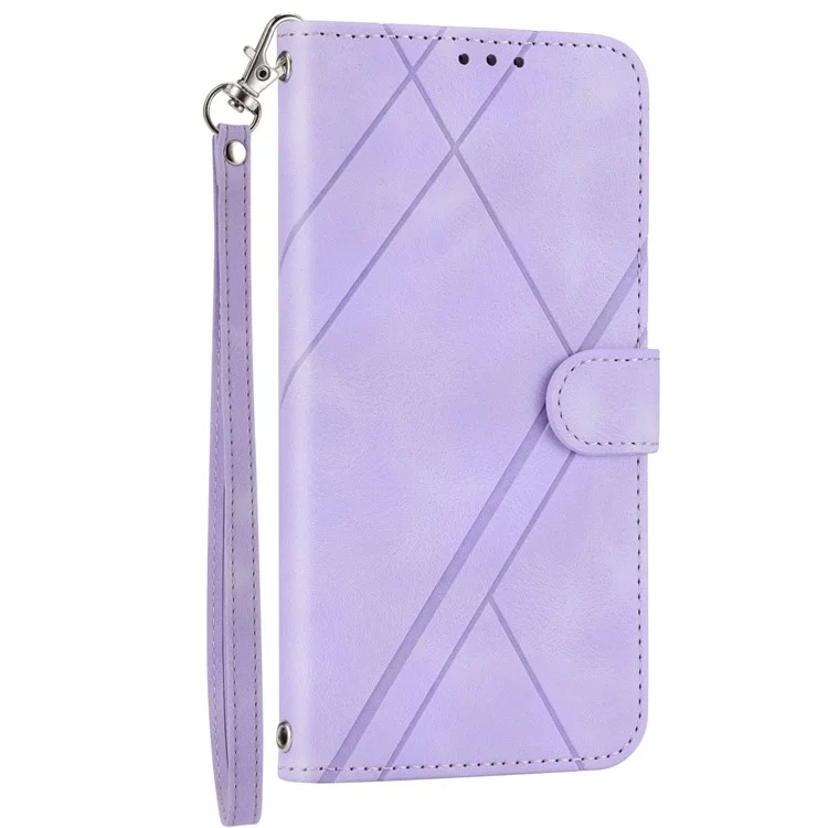 For Sony Xperia 5 IV 5G Case Imprinted Line Leather Phone Cover with Handy Strap - Purple
