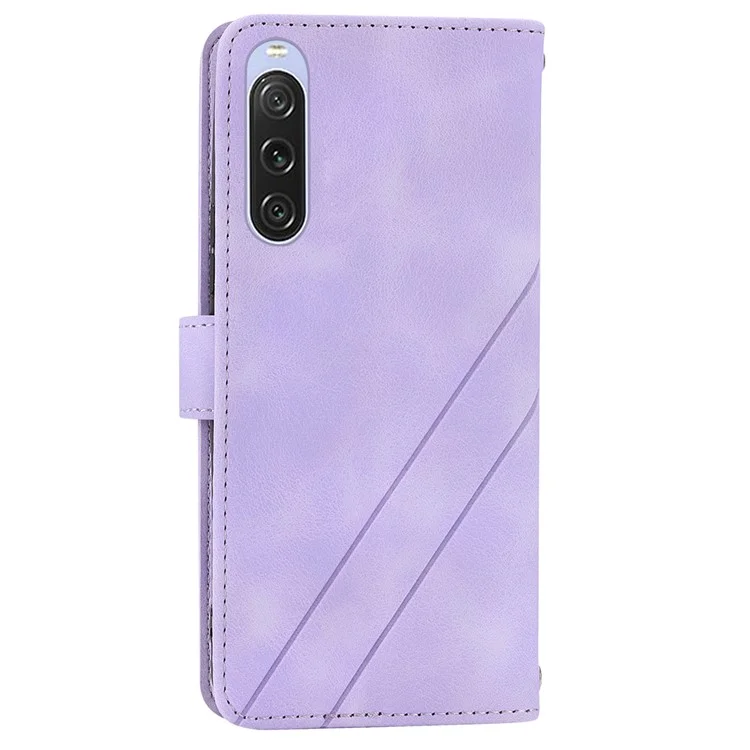 For Sony Xperia 5 IV 5G Case Imprinted Line Leather Phone Cover with Handy Strap - Purple