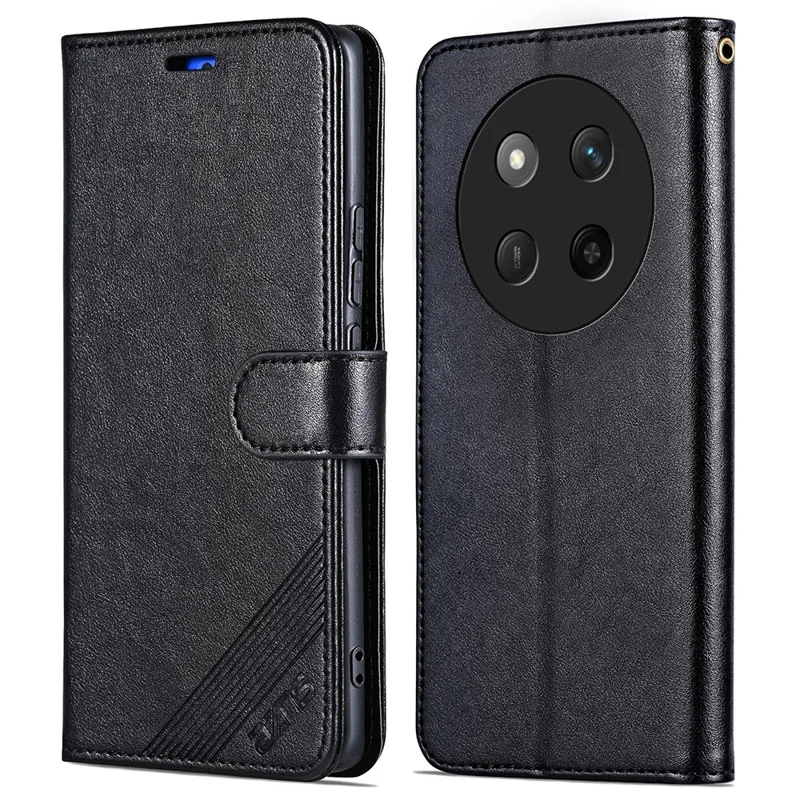AZNS For Honor Magic7 Lite 5G / X9c 5G / X60 Pro 5G Case Anti-Scratch PU Leather Stand Wallet Phone Cover - Black