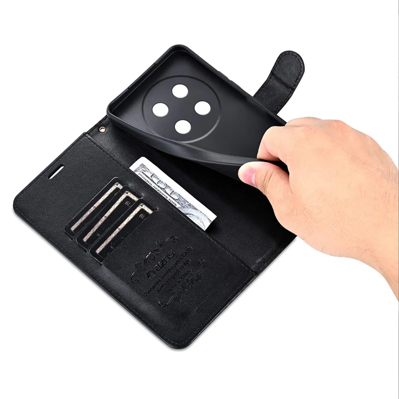 AZNS For Honor Magic7 Lite 5G / X9c 5G / X60 Pro 5G Case Anti-Scratch PU Leather Stand Wallet Phone Cover - Black