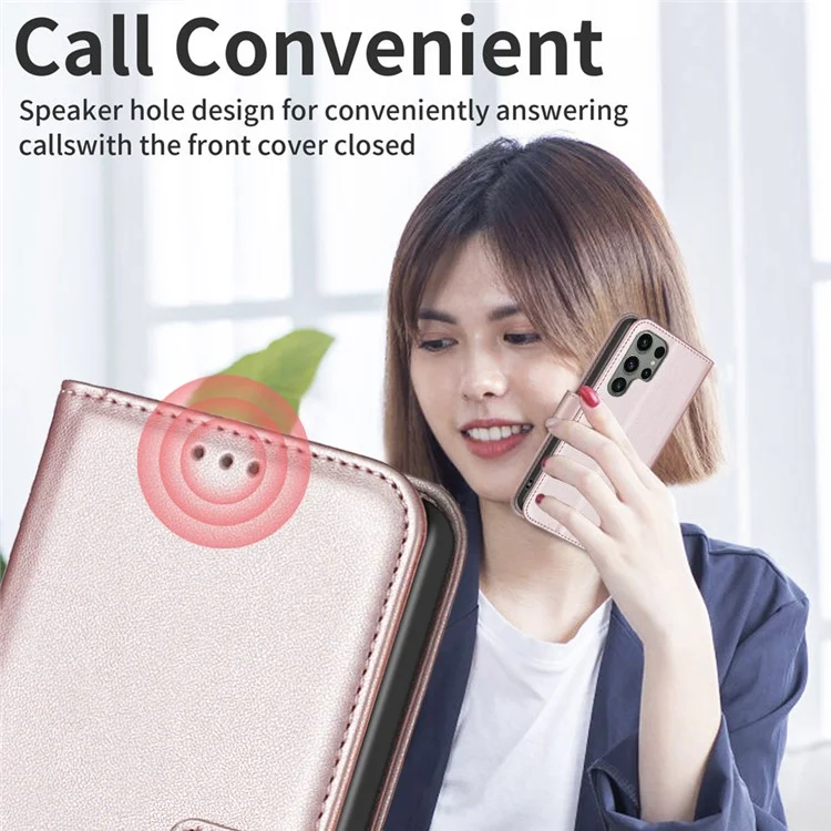BINFEN COLOR BF17 For Samsung Galaxy S25 Ultra Case Wallet Folio Flip Leather Cover - Rose Gold