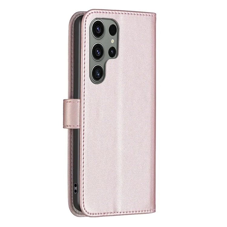 BINFEN COLOR BF17 For Samsung Galaxy S25 Ultra Case Wallet Folio Flip Leather Cover - Rose Gold