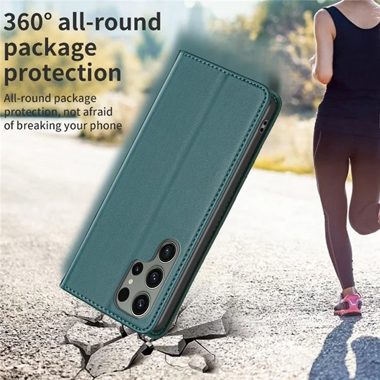 BINFEN COLOR BF18 Capa de couro com slots para cartão para Samsung Galaxy S25 Ultra - Verde