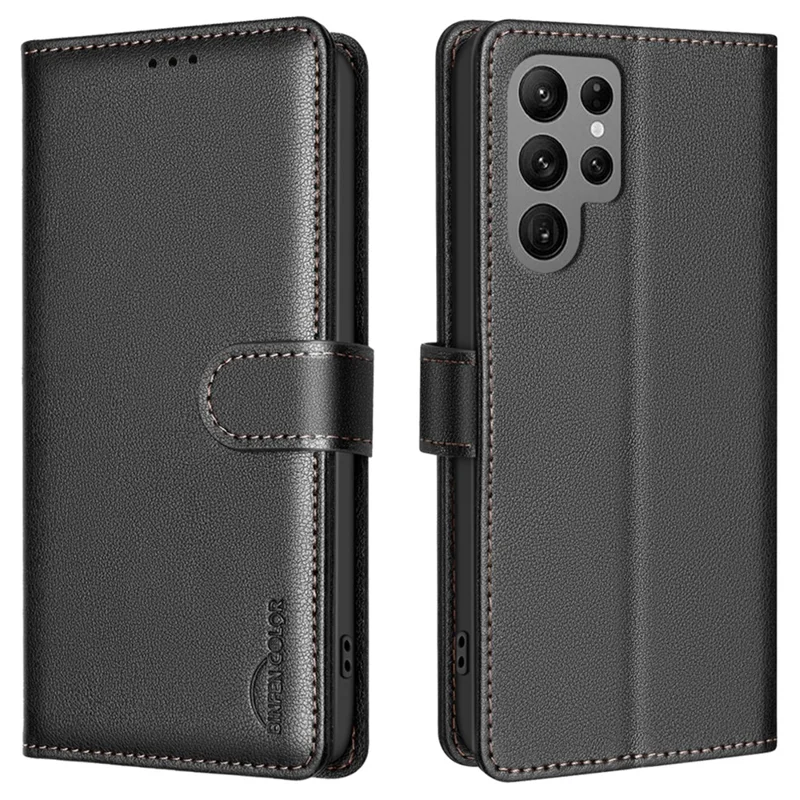 BINFEN COLOR BF32 Para Samsung Galaxy S25 Ultra Capa de Couro Carteira Bloqueio RFID Capa de Telefone - Preto