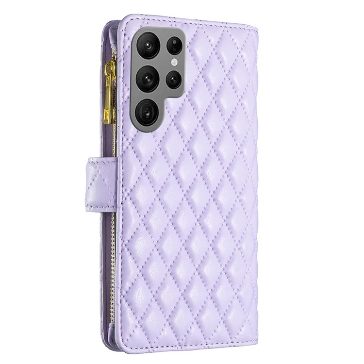 CAPA DE COURO BINFEN COLOR BF Style-15 PARA SAMSUNG GALAXY S25 ULTRA COM BOLSO COM ZÍPER E CAPA DE TELEFONE TIPO LOSANGO - ROXO