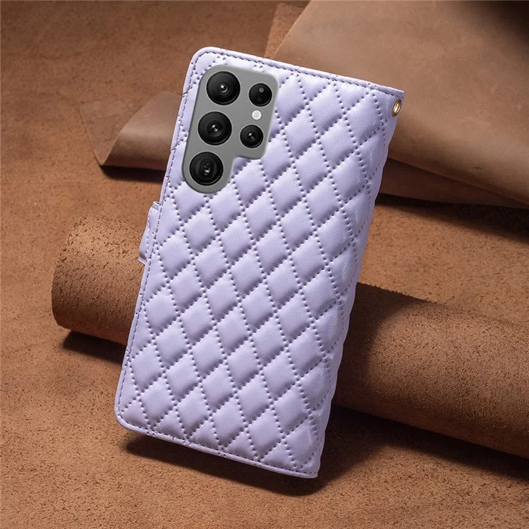 CAPA DE COURO BINFEN COLOR BF Style-15 PARA SAMSUNG GALAXY S25 ULTRA COM BOLSO COM ZÍPER E CAPA DE TELEFONE TIPO LOSANGO - ROXO