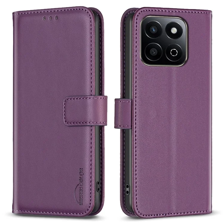 BINFEN COLOR BF17 Para Honor X7c 4G / 200 Smart 5G Case Carteira Folio Flip Capa de Couro - Roxo Escuro