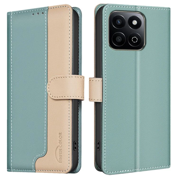 BINFEN COLOR BF33 para Honor X7c 4G / 200 Smart 5G Capa de Couro Splicing Color RFID Blocking - Verde