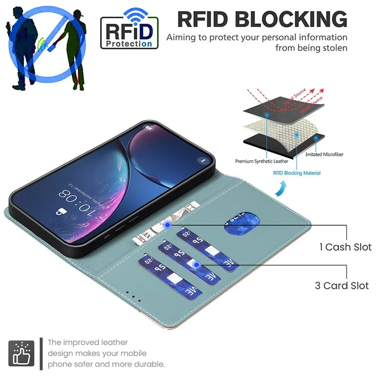 BINFEN COLOR BF33 para Honor X7c 4G / 200 Smart 5G Capa de Couro Splicing Color RFID Blocking - Verde