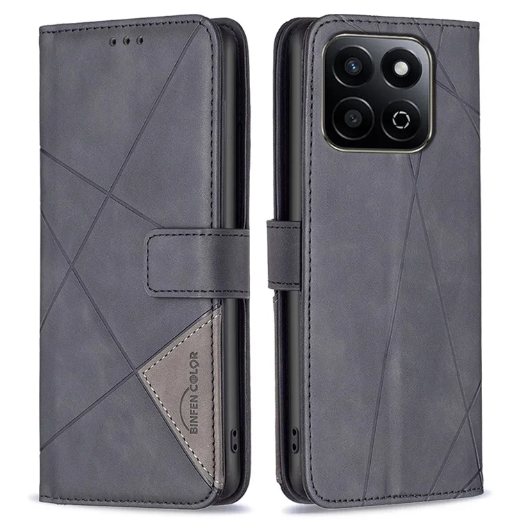 Étui en cuir à rabat BINFEN COLOR BF05 pour Honor X7c 4G / 200 Smart 5G avec support - Noir