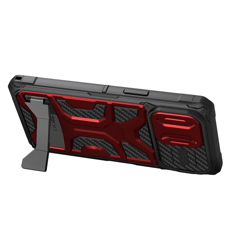 NILLKIN for iPhone 14 Pro Max Adventurer Pro Anti-drop Phone Case Kickstand Honeycomb Twill Slide Camera Cover TPU+PC Phone Cover - Red