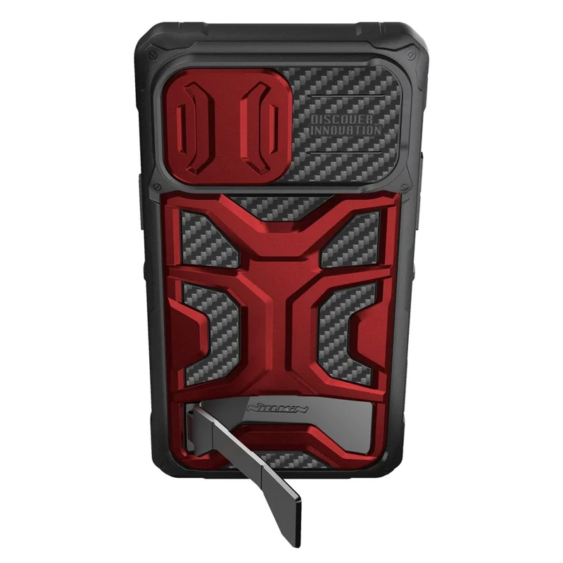 NILLKIN for iPhone 14 Pro Max Adventurer Pro Anti-drop Phone Case Kickstand Honeycomb Twill Slide Camera Cover TPU+PC Phone Cover - Red