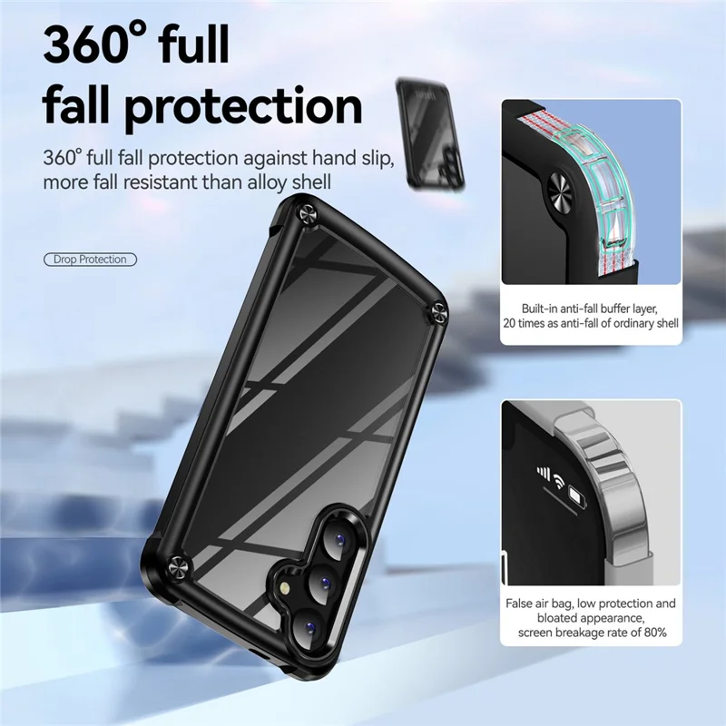 Para Samsung Galaxy S25+ Case Anti-Drop Alloy Lens Frame PC+TPU Phone Cover - Black