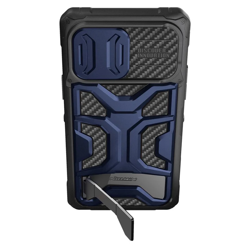 Nillkin Pour Iphone 14 Pro Max Adventurier Pro Anti-drop Phone Case Kickstand Avec Couverture de Caméra de Diapositive Tpu + pc Couverture de Téléphone Prise en Charge du Fil Sans Fil Charge - Bleu