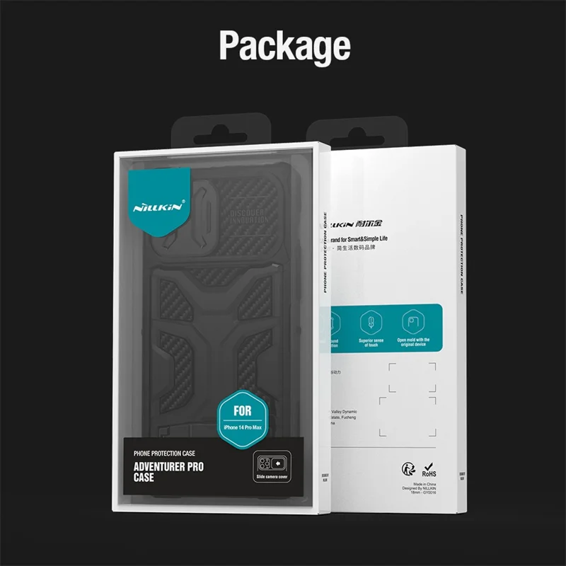 Nillkin Pour Iphone 14 Pro Max Adventurier Pro Anti-drop Phone Case Kickstand Avec Couverture de Caméra de Diapositive Tpu + pc Couverture de Téléphone Prise en Charge du Fil Sans Fil Charge - Bleu