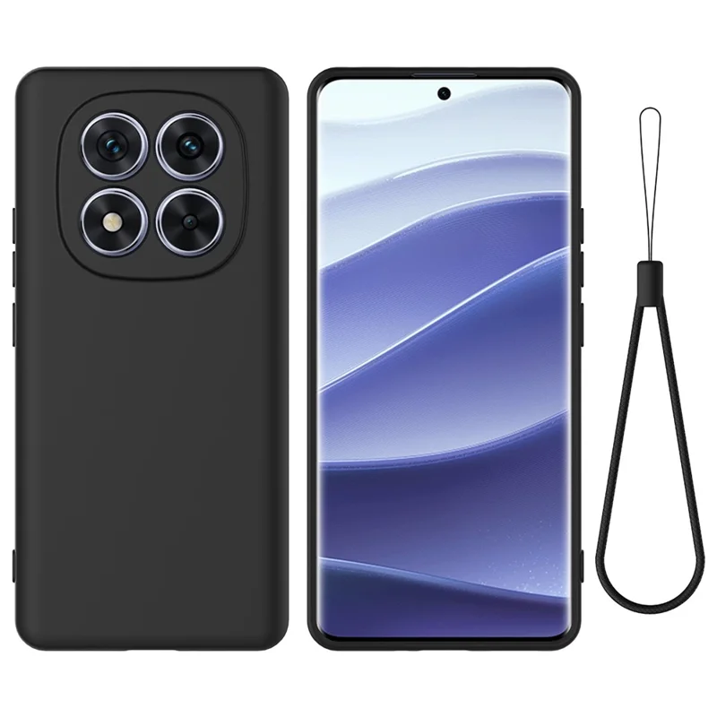 For Xiaomi Redmi Note 14 Pro+ 5G Case Liquid Silicone Anti-Scratch Phone Cover with Hand Strap - Black