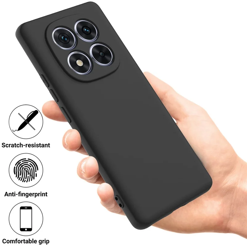 For Xiaomi Redmi Note 14 Pro+ 5G Case Liquid Silicone Anti-Scratch Phone Cover with Hand Strap - Black