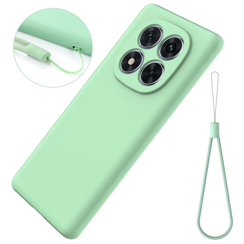 For Xiaomi Redmi Note 14 Pro+ 5G Case Liquid Silicone Anti-Scratch Phone Cover with Hand Strap - Green