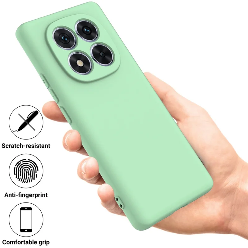 For Xiaomi Redmi Note 14 Pro+ 5G Case Liquid Silicone Anti-Scratch Phone Cover with Hand Strap - Green