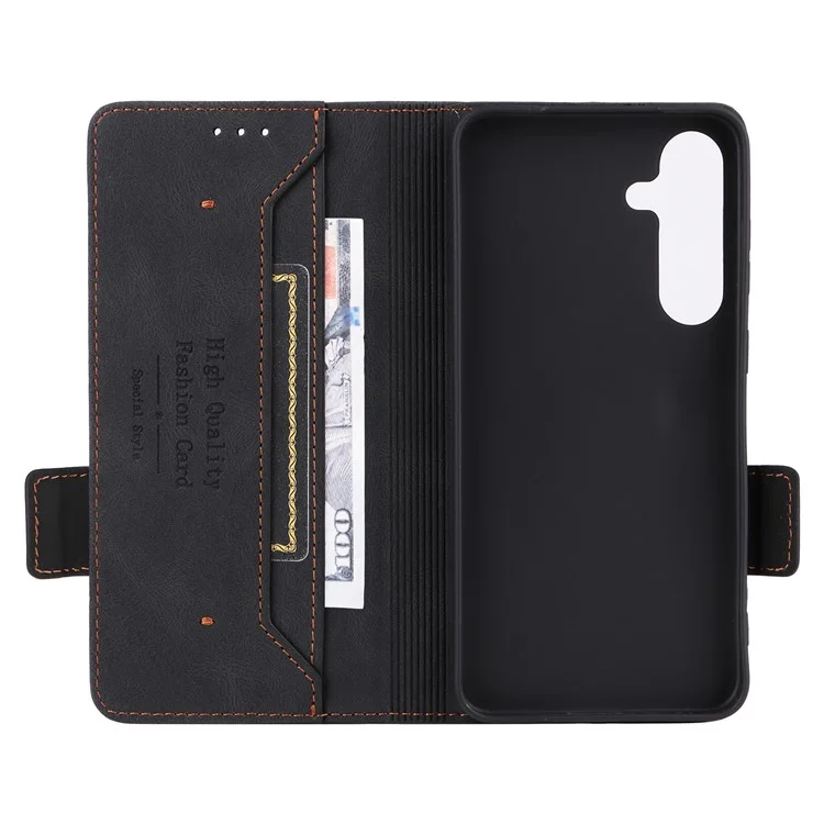 Funda de cuero con tapa tipo billetera y decoración metálica para Samsung Galaxy S25 - Negro