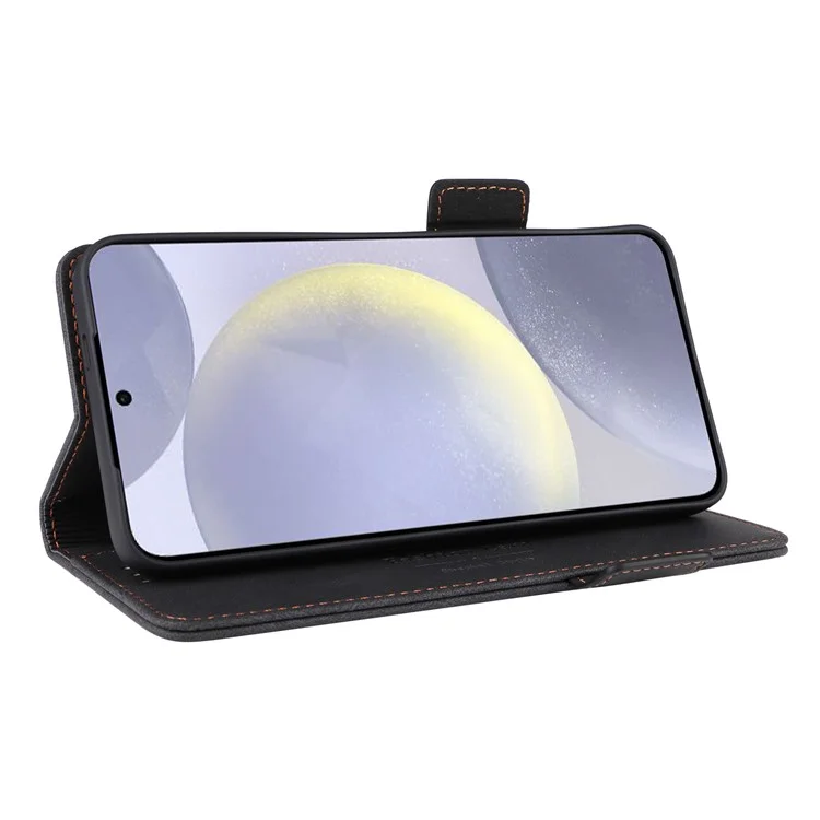 Funda de cuero con tapa tipo billetera y decoración metálica para Samsung Galaxy S25 - Negro