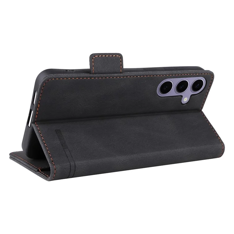 Funda de cuero con tapa tipo billetera y decoración metálica para Samsung Galaxy S25 - Negro