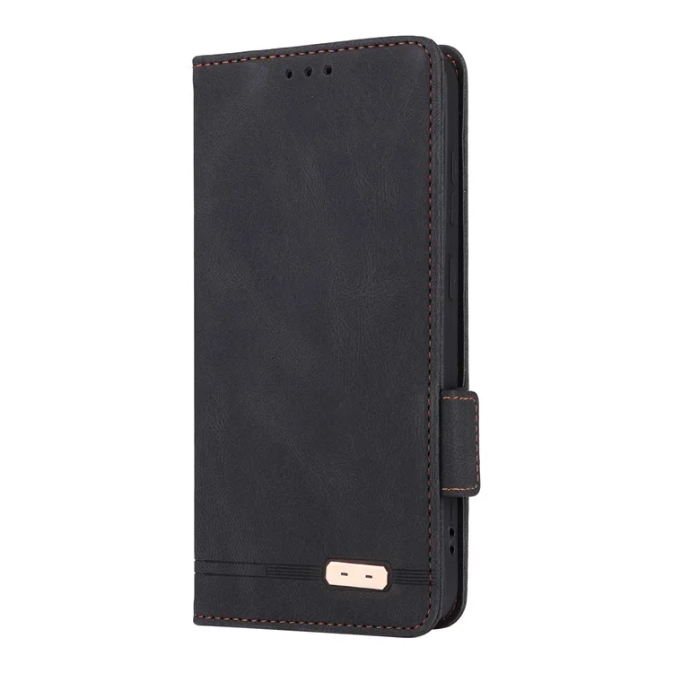 Funda de cuero con tapa tipo billetera y decoración metálica para Samsung Galaxy S25 - Negro