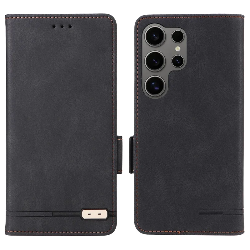 Voor Samsung Galaxy S25 Ultra hoesje in leer met portemonnee en flipbedekking met hardwaredecor - Zwart