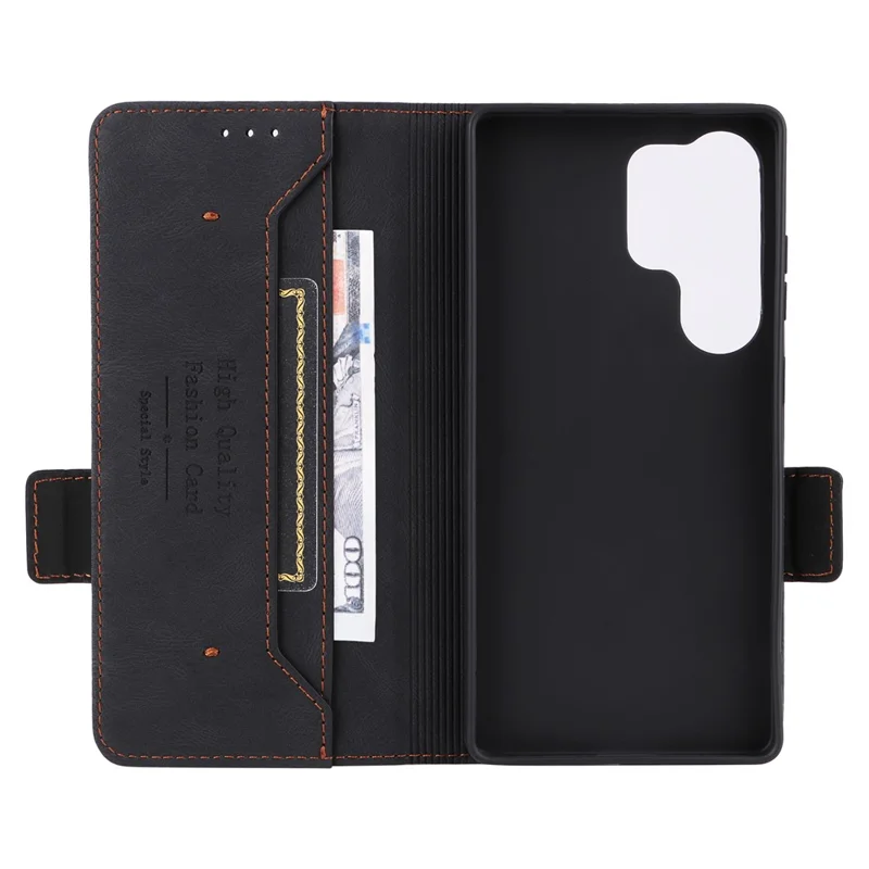 Voor Samsung Galaxy S25 Ultra hoesje in leer met portemonnee en flipbedekking met hardwaredecor - Zwart