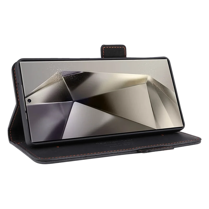 Voor Samsung Galaxy S25 Ultra hoesje in leer met portemonnee en flipbedekking met hardwaredecor - Zwart