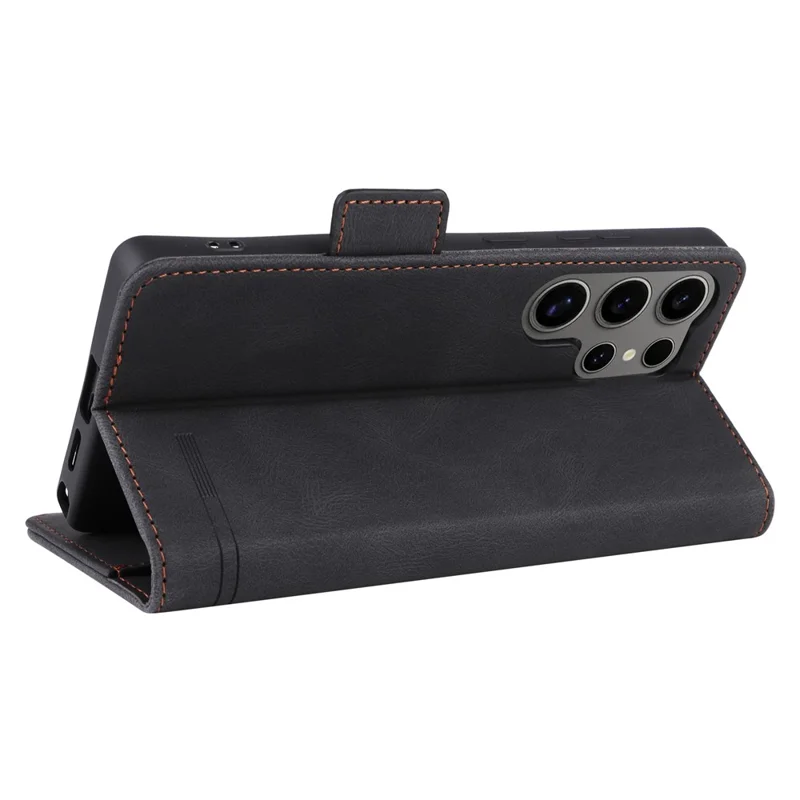 Voor Samsung Galaxy S25 Ultra hoesje in leer met portemonnee en flipbedekking met hardwaredecor - Zwart