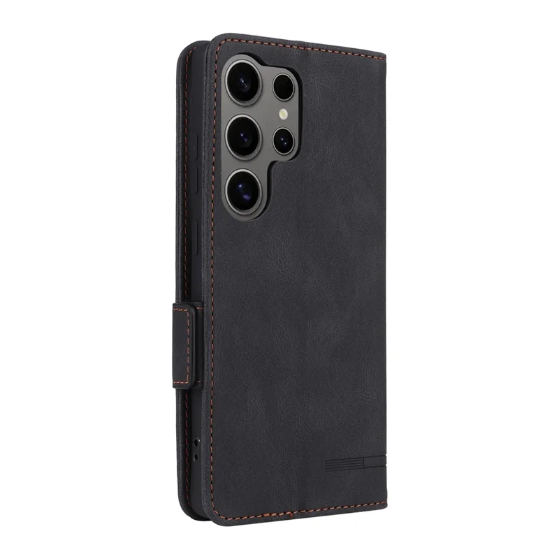 Voor Samsung Galaxy S25 Ultra hoesje in leer met portemonnee en flipbedekking met hardwaredecor - Zwart